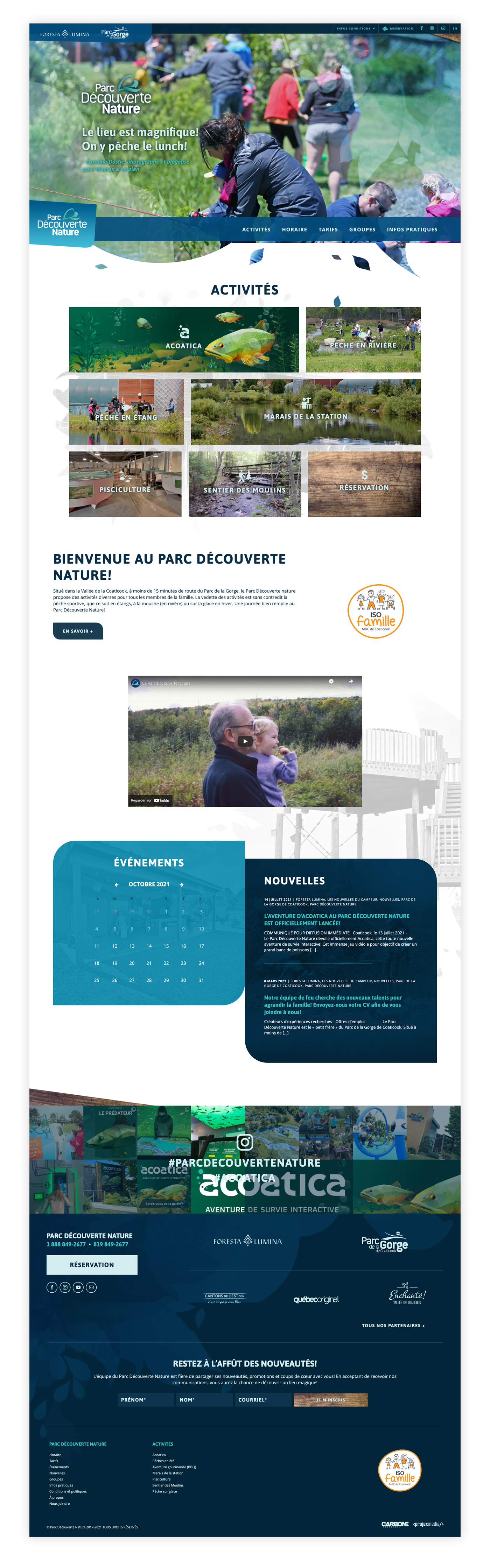 Conception d'un site web bilingue pour le Parc Découverte Nature - attraits touristiques de Coaticook / 2017 - Réalisation signée Projex Media