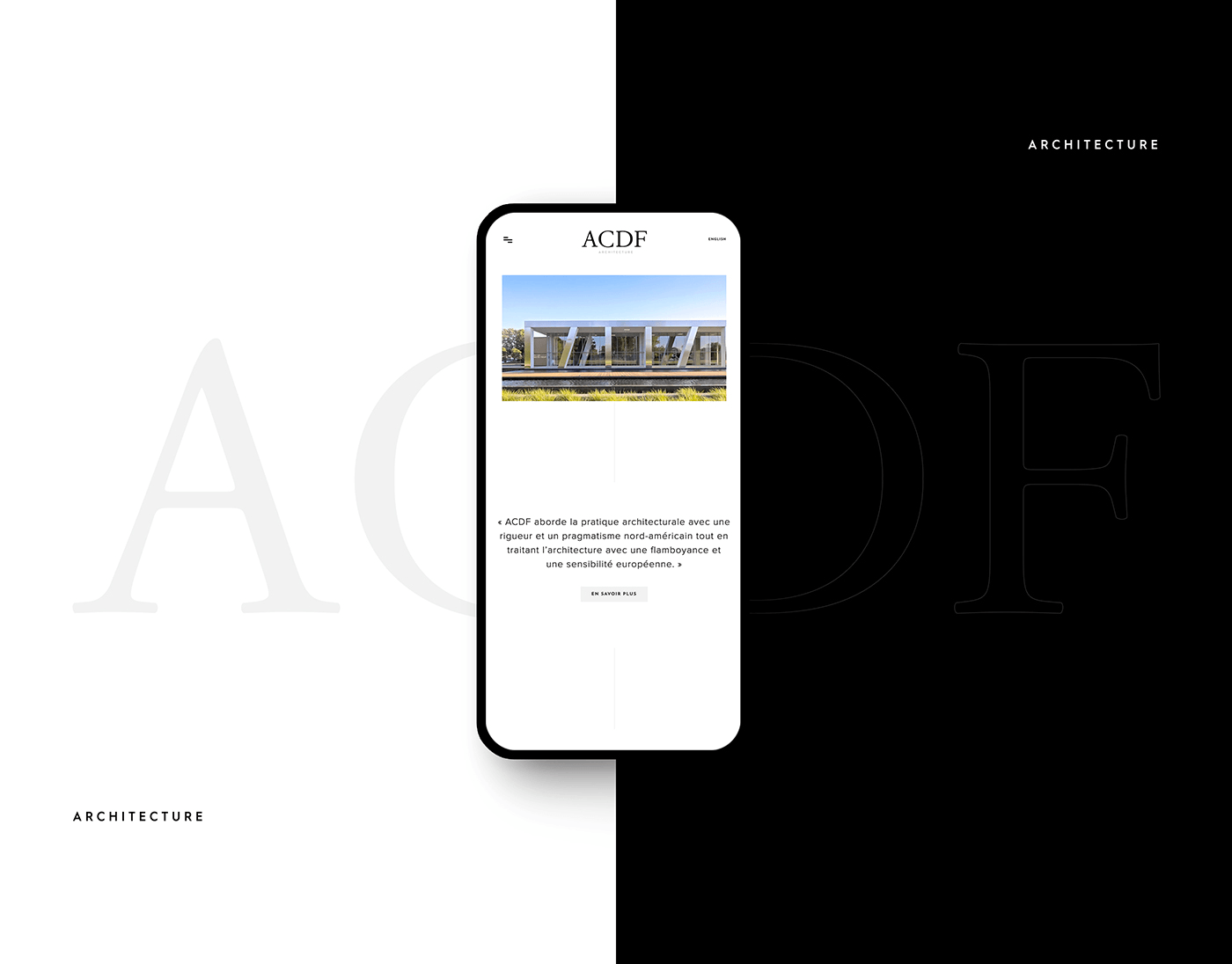 Conception de carte d'affaire, logo, papeterie et site web bilingue pour ACDF Architecture - firme d'architectes basé à Montréal et St-Hyacinthe / 2018 - Réalisation signée Projex Media