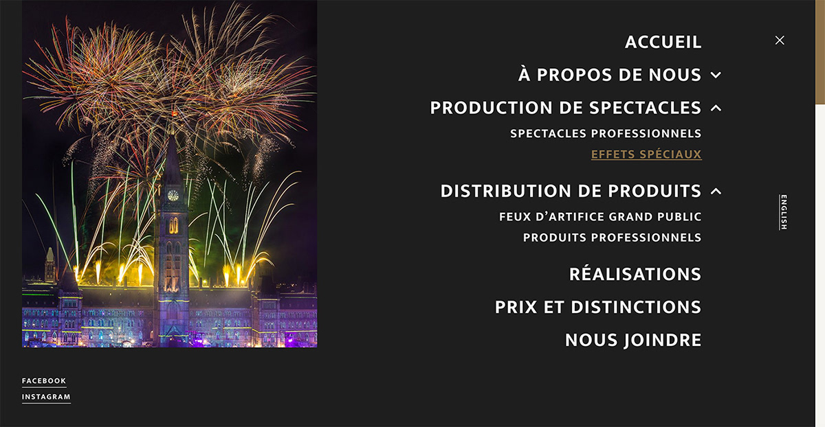 Site web de Royal Pyrotechnie - Experts artificiers, importateur et distributeur de produits pyrotechniques / 2019 - Réalisation signée Projex Media