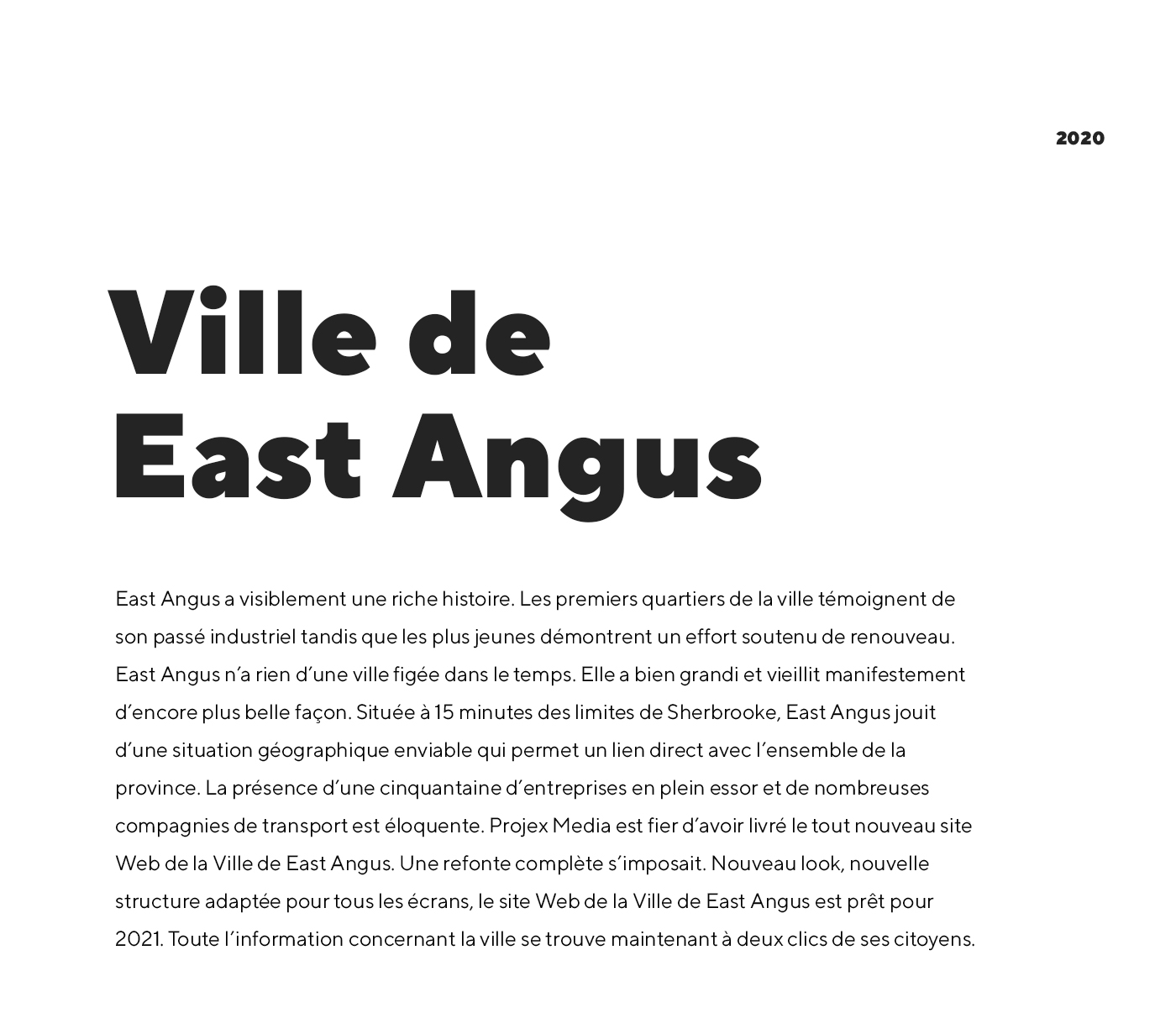 Site Web de la Ville de East Angus / 2020 - Réalisation signée Projex Media