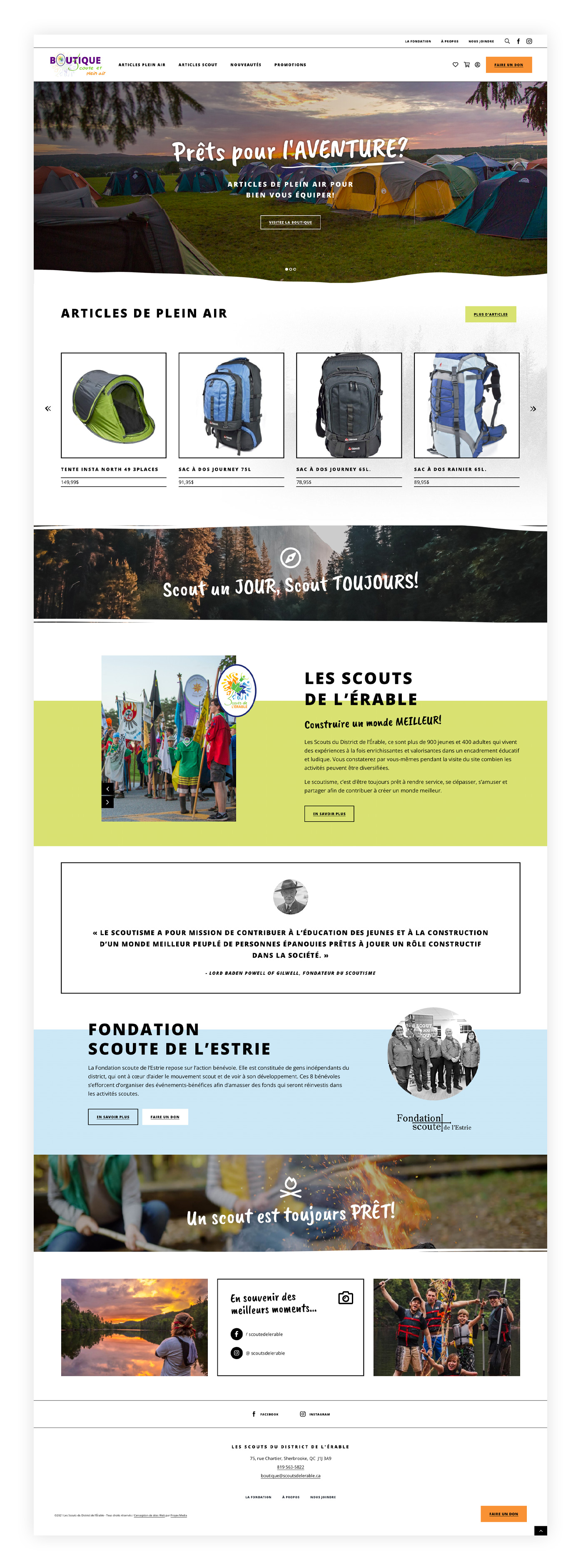 Boutique en ligne Des Scouts du District de l’Érable de Sherbrooke / 2021 - Réalisation signée Projex Media