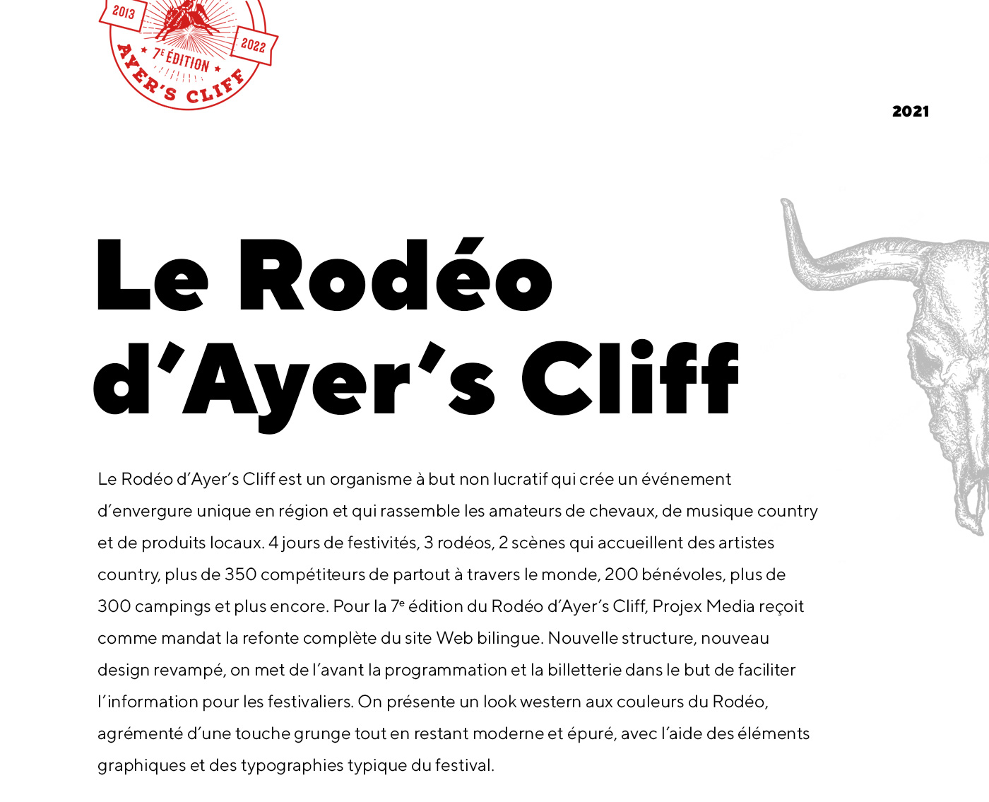 Conception de site web pour le Rodéo d'Ayer's Cliff / 2021 - Réalisation signée Projex Media